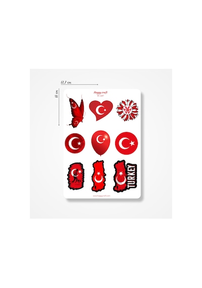 Türk Bayrağı Temalı Telefon, Tablet, Laptop Arkası Sticker Seti A5 Standart