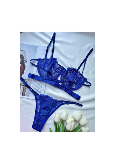 La Linaa Flowers Bralet Takımı A+ Saks Mavi - 603105201 Saks Mavi