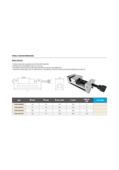Fett 50mm Krasnic Vidalı Hassas Mengene