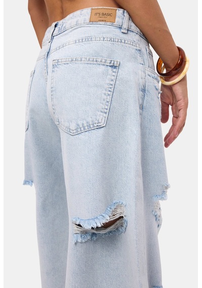 it's basic Kadın Ice 12s6-3 Süper Baggy Fit Bermuda Denim Jort Ice Rengi