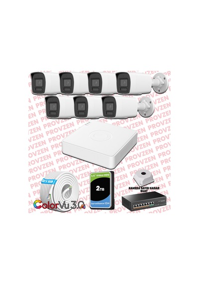 Provzen Hikvision 7 Kameralı 4mp Ip Colorvu 3.0 Güvenlik Sistemi Aı İnsan Araç Algılama Mikrofon Ve Işıklı Alarm