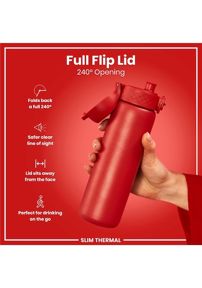 Ion8 - İnce Su Termosu - Kırmızı - 500 Ml - Sızdırmaz