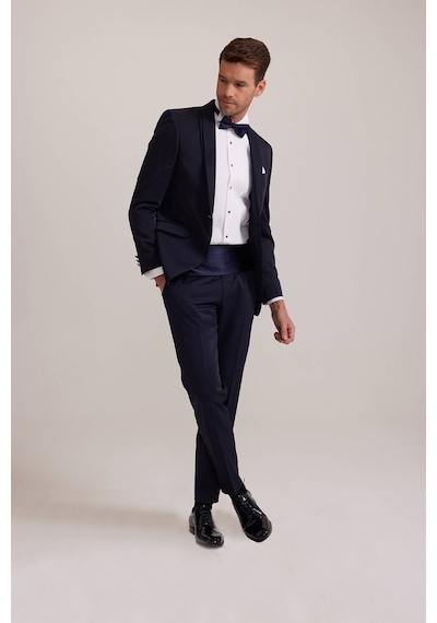 Ysf Erkek Lacivert Slim Fit Kırlangıç Yaka Damatlık