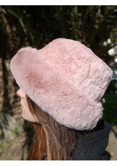 Shopiolog Pofidik Peluş Şapka Kışlık Suni Kürk Kalpak Kabarık Kova Şapka Gül Kurusu