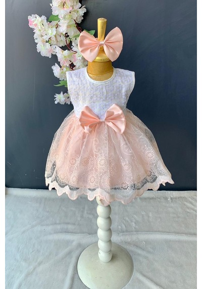 Mnk Baby & Kids Saç Bantlı Dantelli Bebek Elbise PNPN136