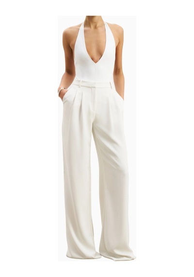 Because Of Alice Effortless Pleated Wide Leg Trousers Yüksek Bel Geniş Paça Kadın Pantolon Beyaz
