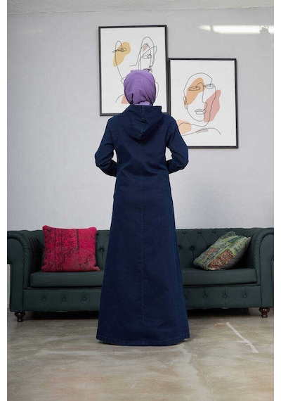 Neways 6509-denim Kapşonlu Ferace Lacivert Lacivert
