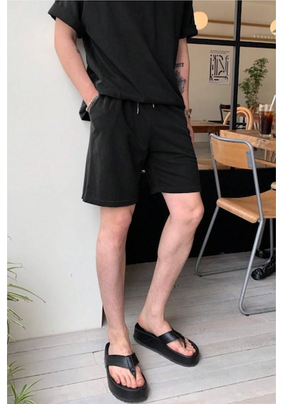 Tarz Cool Erkek Oversize T-shirt Şort Takım Rahat Yazlık Kombin Siyah