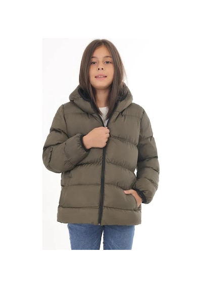 Spor Kız Çocuk Polarlı Kapüşonlu Su Geçirmez Rüzgara Dayanıklı Cepli Şişme Kışlık Mont-212 Haki