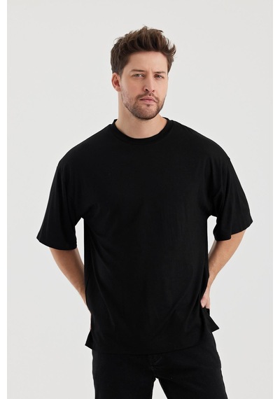 Alexander Gardi Alexandergardı Yırtmaçlı Basic Oversize T-shirt Un-70418 Siyah