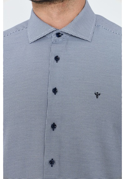 White Stone Lacivert Mikro Desenli Dynamic Fit Erkek Uzun Kollu Gömlek