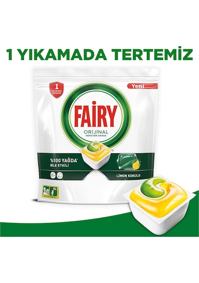 Fairy Hepsi Bir Arada Limon Kokulu Bulaşık Makinesi Deterjanı 100 Tablet