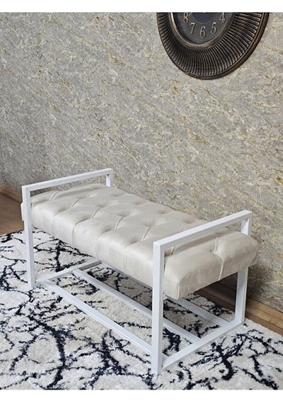 Beyaz Boyalı Metal 80 Cm Puf Bench - Antre Puf - Hol Bench - Puf Çok Renkli
