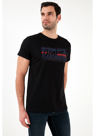 Buratti Pamuklu Slim Fit Bisiklet Yaka Baskılı Erkek T Shirt 541Higher Siyah