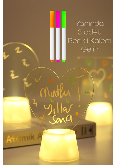 3lü Led Mum Yaz-sil Işıklı 3 Kalemli Neon Yazı Tahtası Yazılıp Silinebilir Not Tahtası Akrilik Şeffaf