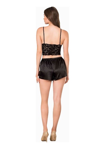 Hepsine Rakip Kadın İp Askılı Bralet Saten Şortlu Mini Gecelik Takımı Alt Üst 001