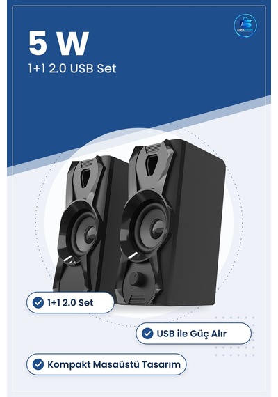 Kablolu Hoparlör Seti 1+1 2.0 Usb Multimedya 5w Masaüstü Bilgisay