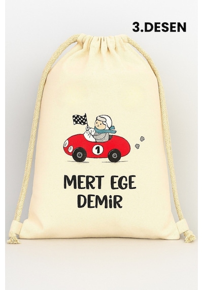Esila Kids Erkek Çocuk Kıyafet Kesesi Özel İsim Yazılı Kişiselleştirilebilir İp Kapamalı Su Geçirmez 30x40 Cm Çok Renkli