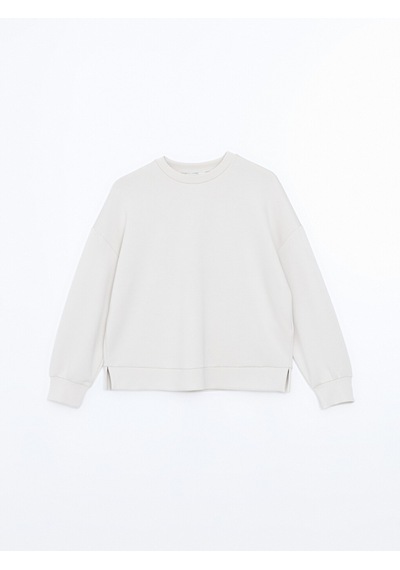 Lcw Vision Bej Bisiklet Yaka Oversize Kadın Sweatshirt