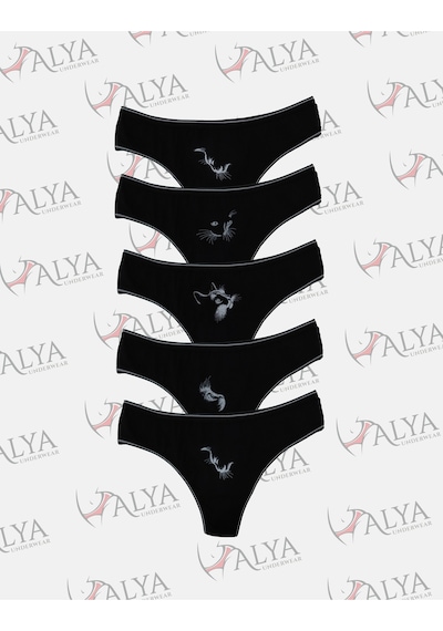 Alya Underwear Kadın Bato Tanga Pamuklu Külot, Büyük Beden String, 5'li Paket- 2 Siyah, 1 Beyaz, 2 Ten Siyah P13