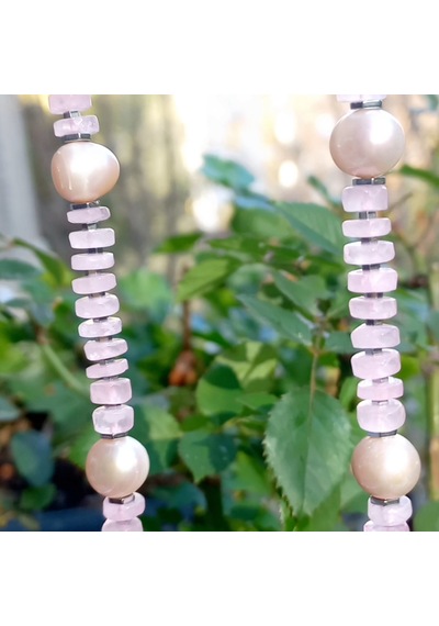 2632 Hindistan El Kesimi Pembe Kuvars Doğal Pembe İnci Zirkon El Yapımı Kolye Açık Pembe
