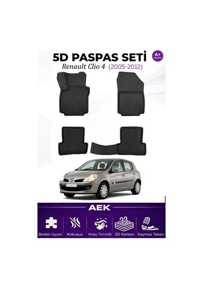 Renault Clio 3 2005-2012 Araca Özel Havuzlu "karbon" Paspas Takım