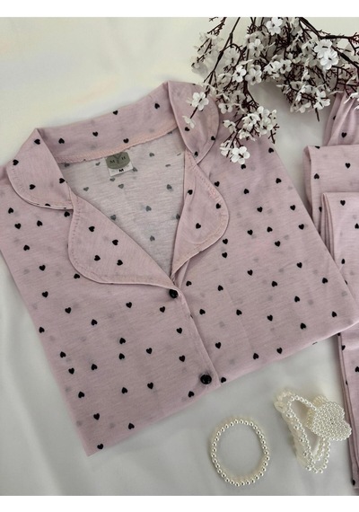 Mh Moony Homewears 2'li Minik Kalpli Pemboş Penye Pijama Takımı PEMBE