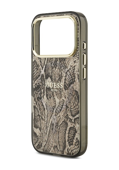 Apple Uyumlu iPhone 17 Pro Max  Kılıf Guess Lisanslı M-safeli Yazı Logolu Python Desenli Kapak Kahverengi Kahverengi