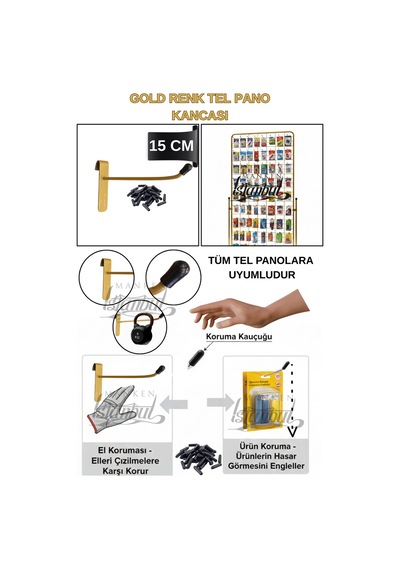 Tel Pano Kancası Koruma Kauçuklu Gold 15 Cm Deluxe Raf Askısı Ekstra Güçlü 75 Adet Gold