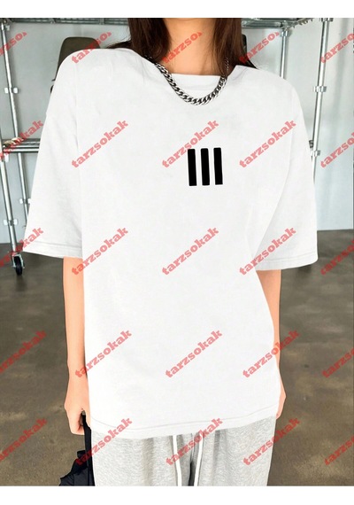 Tarzsokak 3 Çizgi Baskılı Beyaz Erkek Tshirt Beyaz Beyaz
