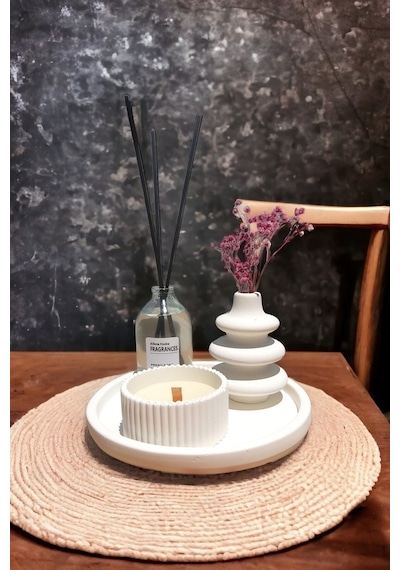Dekoratif Makaron Vazo Fresh Oda Kokusu Set Yuvarlak Tabaklı Set