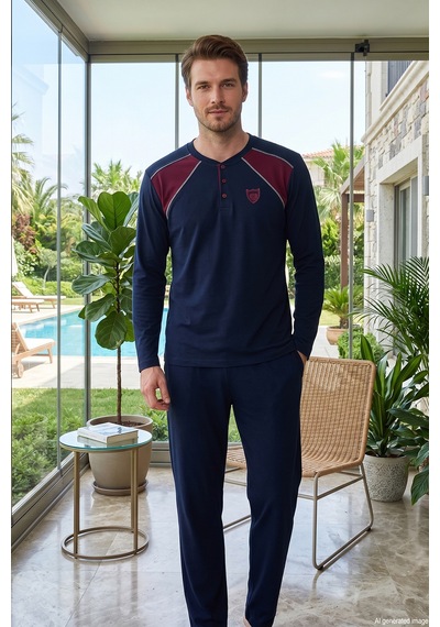 Remsa Erkek Uzun Kol Penye Pijama Takımı 3050 Lacivert02