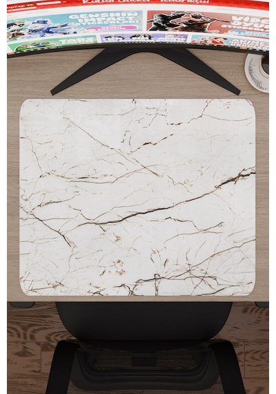 Beyaz Mermer Kaymaz Dikişli Kauçuk Oyuncu Mousepad V5 - 48x40 Xl Gaming Mouse Pad Fare Altlığı