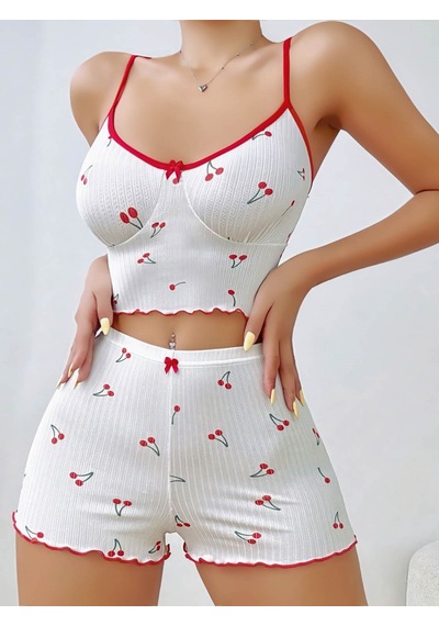 Fantezia Kadın Vişne Desenli Dantel Askılı Şortlu Pijama Takımı 5193 Beyaz Fantezia Kadın Vişne Desenli Dantel Askılı Şortlu Pijama Takımı 5193 Beyaz