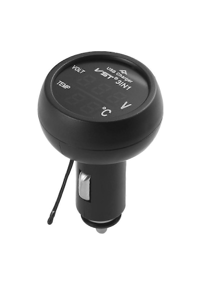 3'ü 1 Arada Dijital Led Usb Araç Şarj Cihazı Voltmetre Termometre Araç Aküsü Monitörü No.94632 Newway