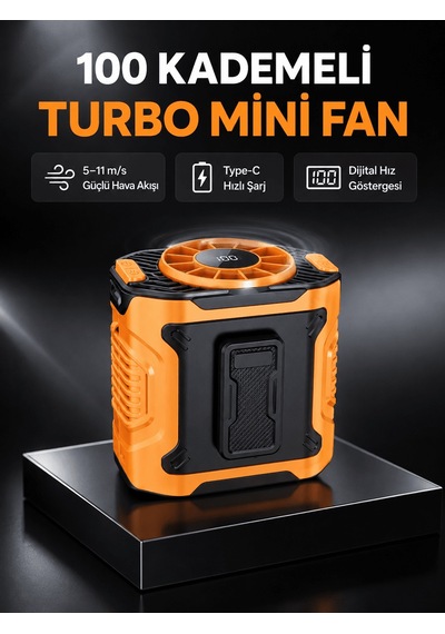 Dijital Ekranlı Turbo Mini Fan 3 Kademeli Hız, Sessiz Çalışma Ve Type-c Şarj 9M938ATDiğer