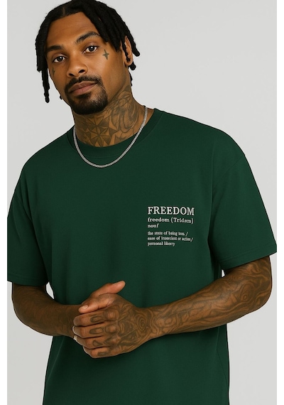 Freedom Baskılı Unisex T-shirt Yeşil