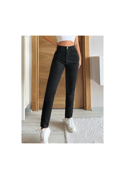 Kene Jeans Yüksek Bel Tam Kalıp Mom Jeans Siyah