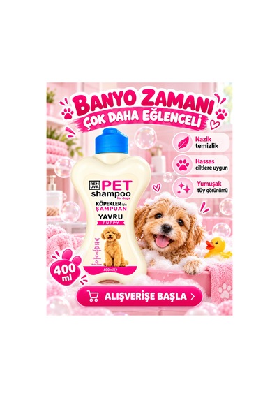 Puppy Yavru Köpek Şampuanı 400 Ml Hassas Ciltler İçin Nazik Temizlik Yumuşak Ve Parlak Tüy Görünümü