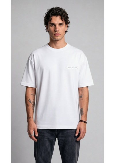 Black Nova Oversize Baskılı Unisex Tişört Classic Car Beyaz
