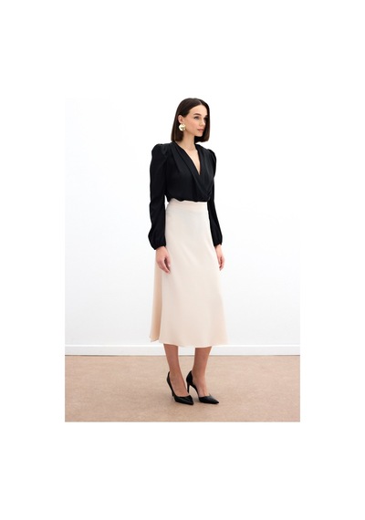 Sateen Midi Boy Saten Etek - Bej