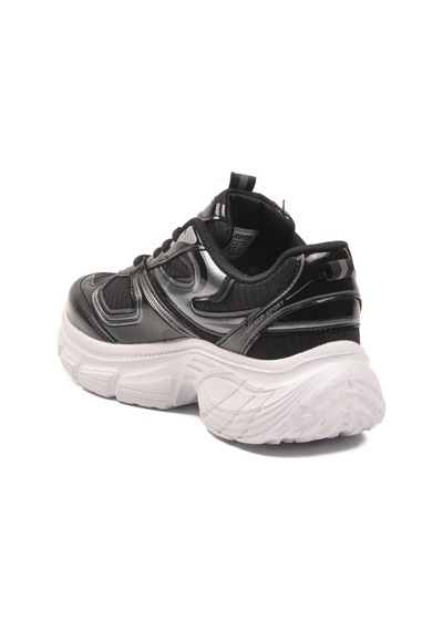 Siyah Beyaz Bağcıklı Hafif Yüksek Taban Kadın Sneaker 2376 G Siyah Rugan-beyaz