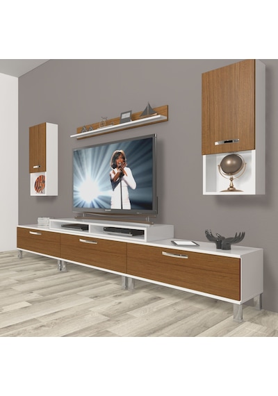 Decoraktiv Ekoflex 270da Slm Krom Ayaklı Tv Ünitesi Tv Sehpası Beyaz - Ceviz