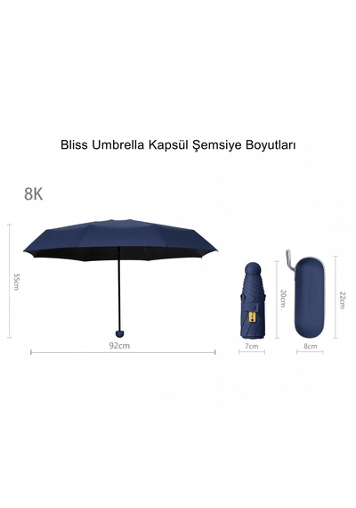 Bliss Umbrella Kapsül Şemsiye - Uv Korumalı Güneş Şemsiyesi Lacivert