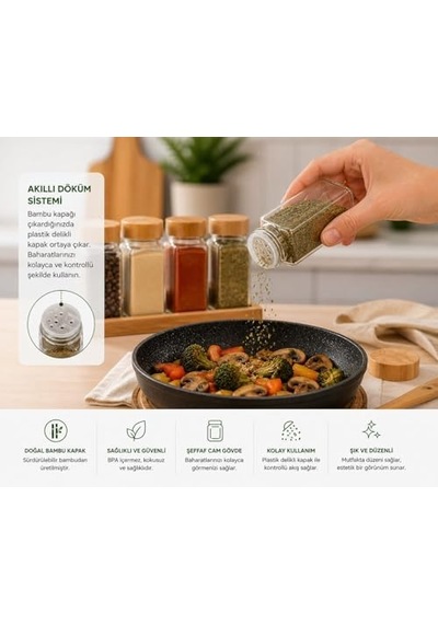Bambu Kapaklı Cam Baharatlık Seti 12 Adet, Şeffaf Kare Baharat Kavanozu, Plastik Delikli İç Kapaklı Kontrollü Döküm Sistemi, 11x4x4 Cm Mutfak Düzenleyici Baharat Saklama Kabı Seti Diğer Bambu Kapaklı Cam Baharatlık Seti 12 Adet, Şeffaf Kare Baharat Kavanozu, Plastik Delikli İç Kapaklı Kontrollü Döküm Sistemi, 11x4x4 Cm Mutfak Düzenleyici Baharat Saklama Kabı Seti Diğer