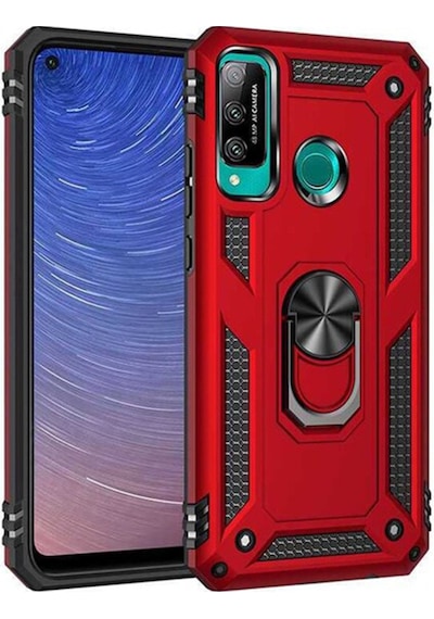 Huawei P40 Lite Uyumlu E Kılıf Sofya Yüzüklü Silikon Kapak - Kırmızı