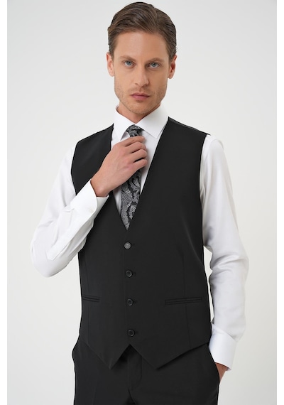 Efor Slim Fit Düz Esnek Yelekli Klasik Siyah Takım Elbise Tk 894 Siyah