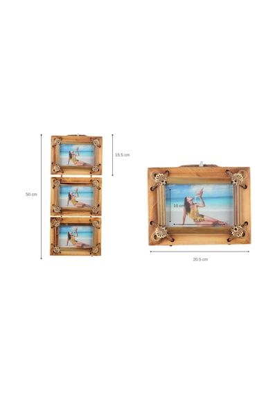 El Yapımı Doğal Ahşap 3 Lü Bambu Bamboo Fotoğraf Çerçevesi Dekoratif Ev Ofis Hediyesi Duvar Süsü - 2
