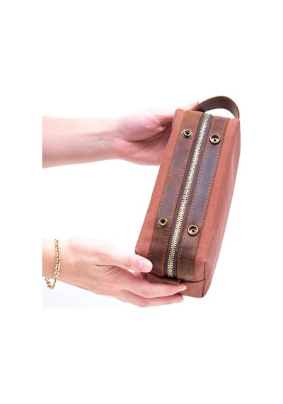 Gillario Design 06 Unisex Kanvas Kumaş+deri Kiremit-taba Eskitme Dopp Kit