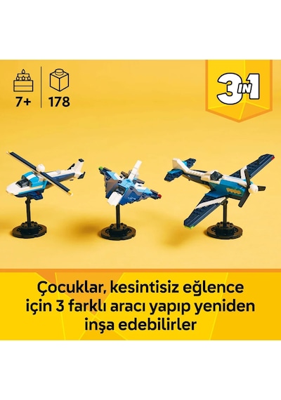 LEGO® Creator 3’ü 1 Arada Uçak: Yarış Uçağı 31160 - 7 Yaş ve Üzeri Çocuklar için Jet veya Helikoptere Dönüşebilen Oyuncak Yapım Seti (178P) LEGO® Creator 3’ü 1 Arada Uçak: Yarış Uçağı 31160 - 7 Yaş ve Üzeri Çocuklar için Jet veya Helikoptere Dönüşebilen Oyuncak Yapım Seti (178P)